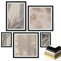 WANDBILDER 5er-Set - 50x50 cm & 20x30 cm & 40x60 cm Schwarzer Rahmen - Nahaufnahme von natürlichen Boho-Stoffen - Schwarz, Kunststoff (40/60cm) - ArtPrintCave