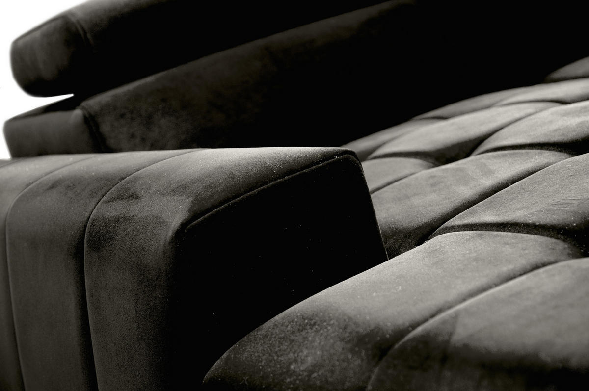 WOHNLANDSCHAFT Arkucio U Schwarz 345/200/95 cm – großes Sofa mit Schlaffunktion L - Schwarz, Textil/Metall (200/95/345cm) - AX Living