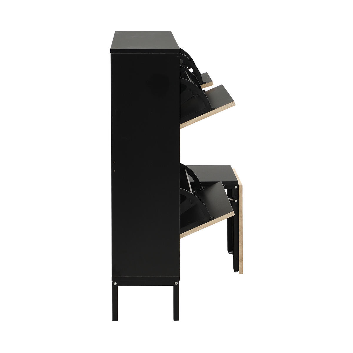 SCHUHSCHRANK in Schwarz und Naturfarben Schuhkipper mit Schuhwechselhocker für Flur, B100/T25/H100 cm - Schwarz/Naturfarben, Holzwerkstoff/Metall (100/100/25cm) - STILVORA