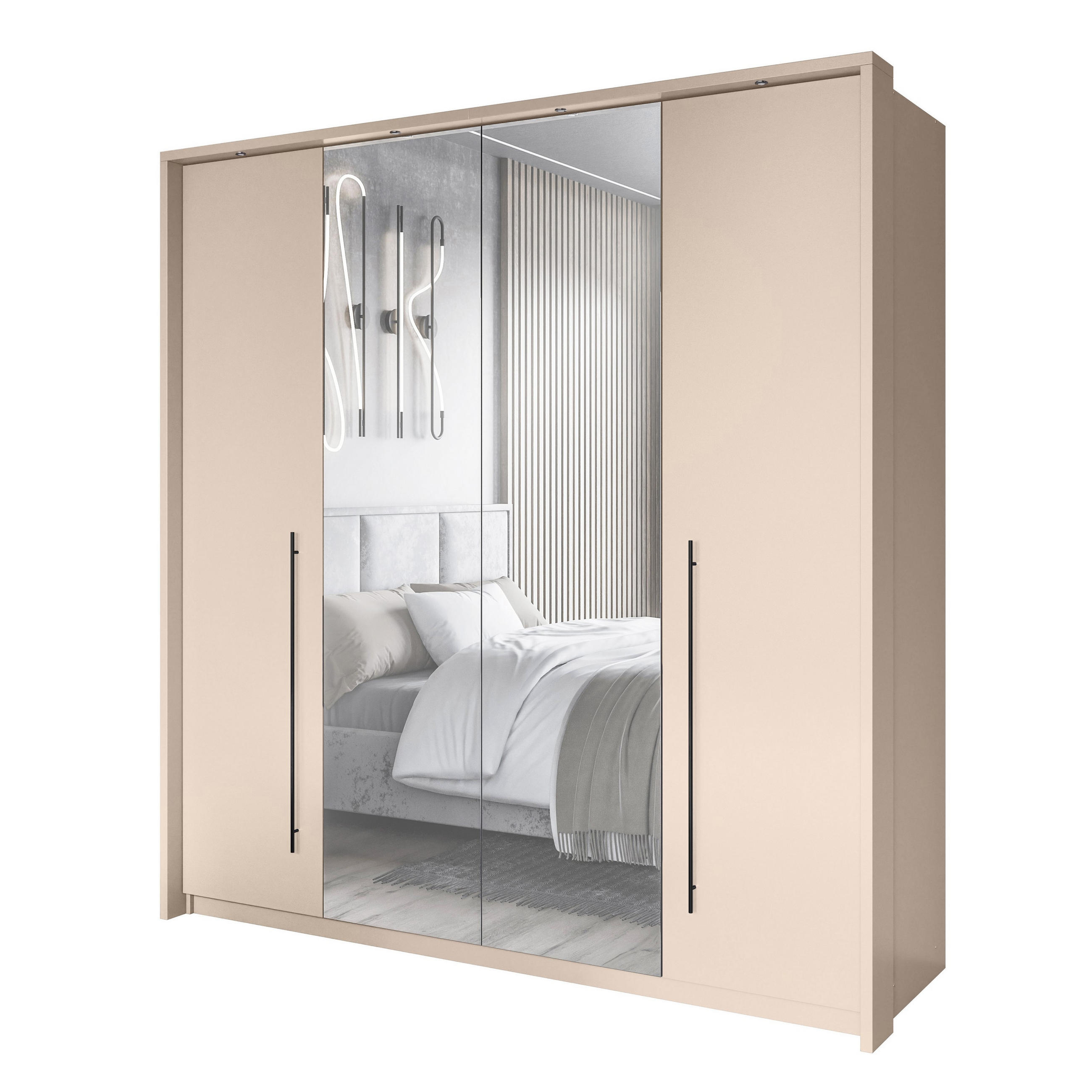 SCHWEBETÜRENSCHRANK MUNDO 209/219/65 cm 2-türig mit Spiegel Beige - Beige, Holzwerkstoff (209/219/65cm) - MASSENO