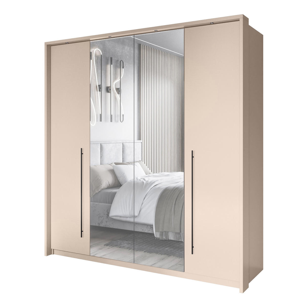 SCHWEBETÜRENSCHRANK MUNDO 209/219/65 cm 2-türig mit Spiegel Beige - Beige, Holzwerkstoff (209/219/65cm) - MASSENO