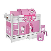 ETAGENBETT JELLE 90x190 cm Hello Kitty rosa - Hochbett - inkl. Vorhang und 2 Lattenrosten - Weiß, Holz - Lilokids