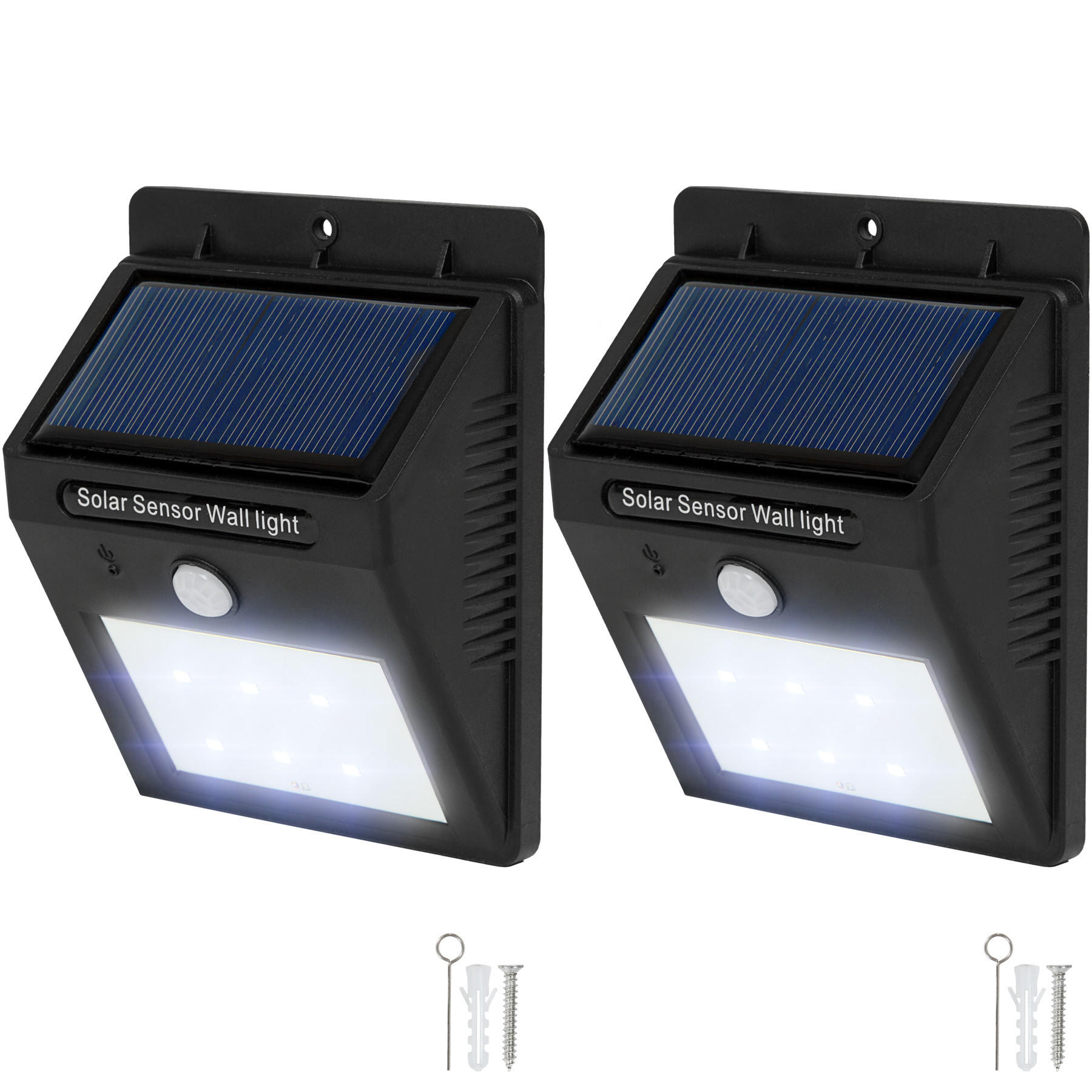 SOLARLAMPE 2er Set mit Bewegungsmelder ,9,7 x 5,1 x 12,4 cm,schwarz - Schwarz, Kunststoff (12.4/9.7/5.1cm) - tectake