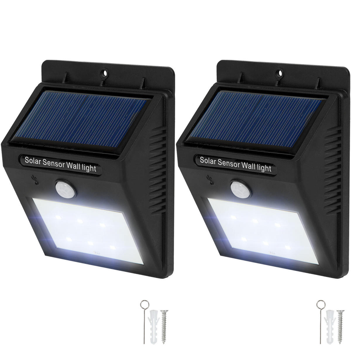 SOLARLAMPE 2er Set mit Bewegungsmelder ,9,7 x 5,1 x 12,4 cm,schwarz - Schwarz, Kunststoff (12.4/9.7/5.1cm) - tectake