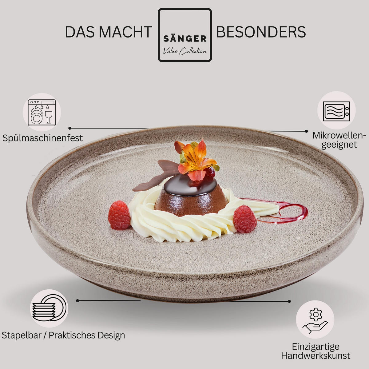 DESSERTTELLER SET KAIRO CLAY - 4 teilig aus Steingut - Grau, Keramik (28cm) - Sänger