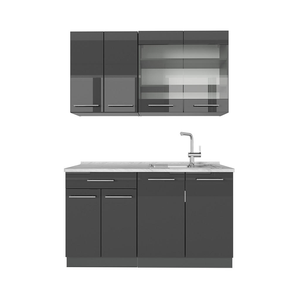 JEDNOTKOVÁ KUCHYNĚ Fame-Line Antracitový vysoký lesk - antracitová/vysoce lesklá černá, kompozitní dřevo (140/81.6/60cm) - Vicco