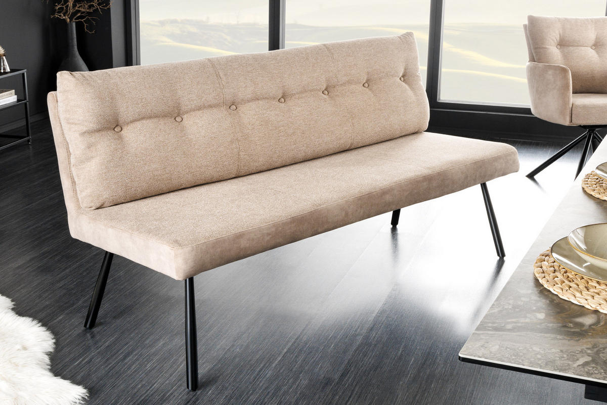 SITZBANK BIG GEORGE Samt Beige 160 cm - Beige/Schwarz, Textil/Metall (160/90/69cm) - riess-ambiente