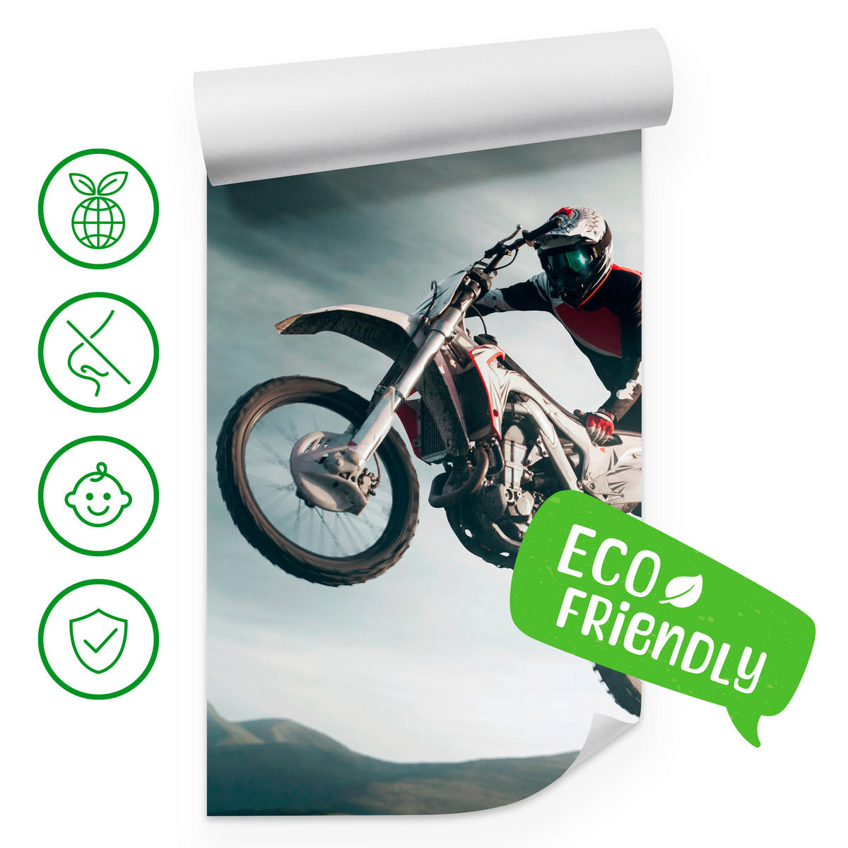 FOTOTAPETE für Jugendzimmer Motocross Sprung Mann Sport Berge Action 100x70 - Grau, Papier (100/70cm) - Muralo