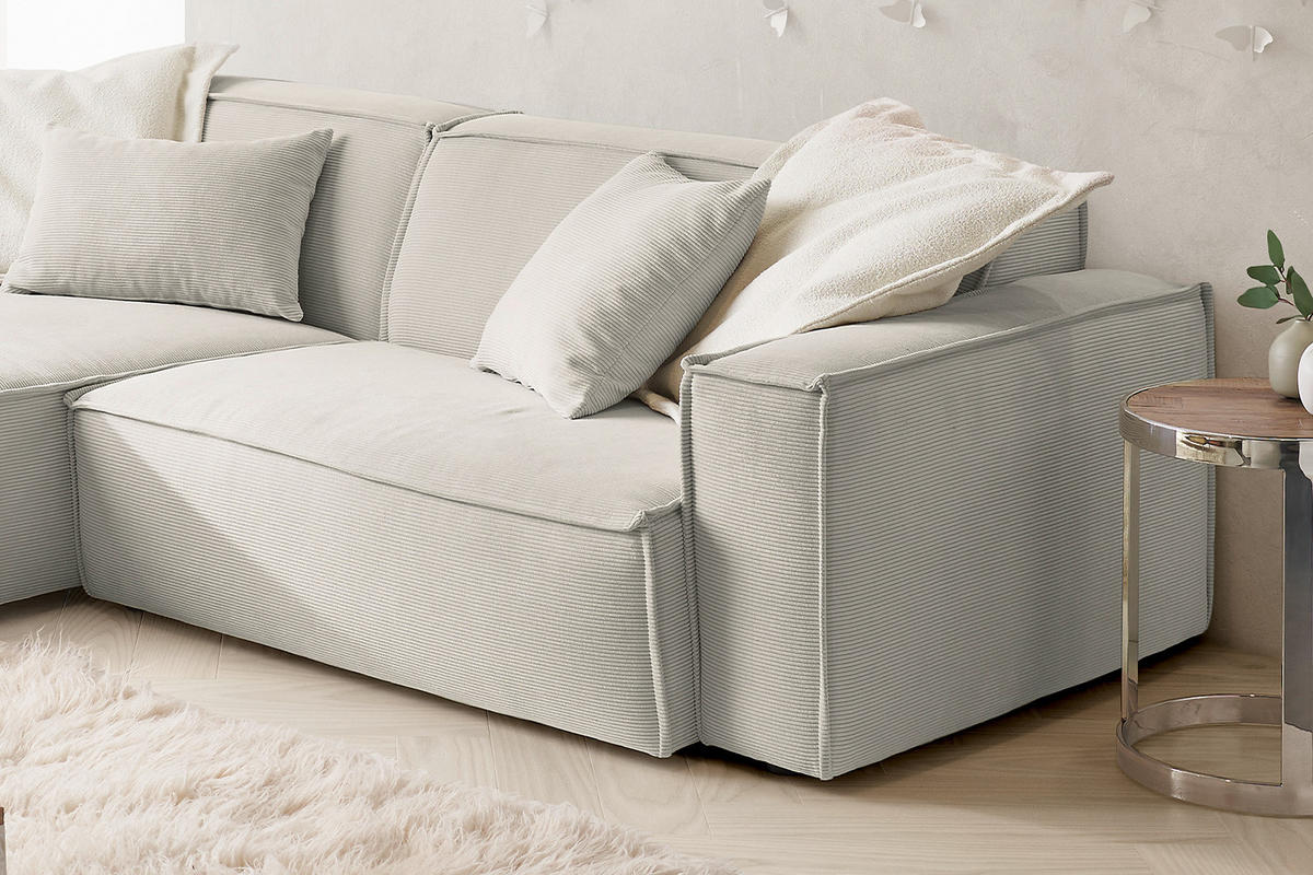 ECKSOFA SAMU Silber Cord - Silberfarben/Schwarz, Textil (276/168cm) - KAWOLA