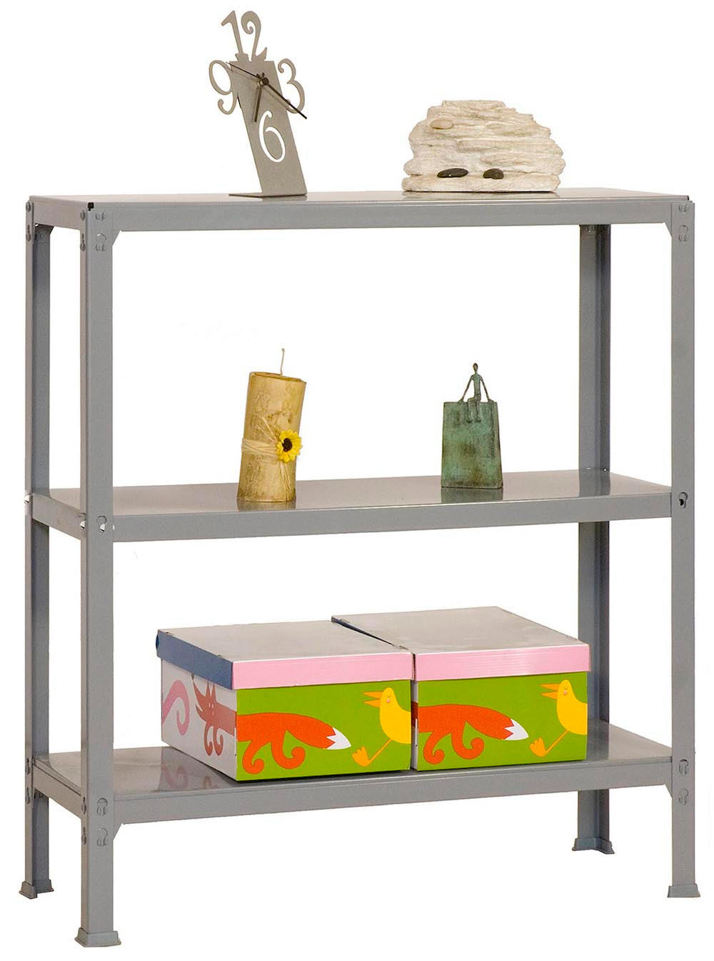 WOHNREGAL LIVING KOALA METAL mit 3 Fachböden | HxBxT 90x100x30cm | Fachlast 150kg | Grau/Grau - Grau, Metall (100/90/30cm) - PROREGAL