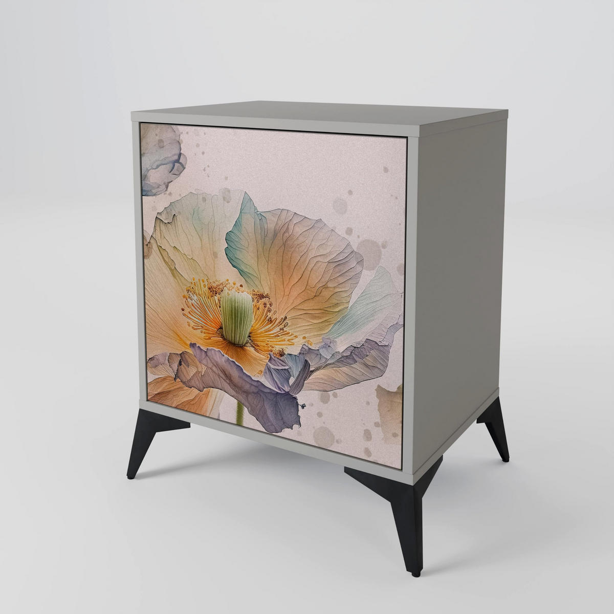 SIDEBOARD SOFTEN POPPY, Grau, 57,5x42x72,5 cm, Schwarze Metallfüße - Multicolor/Schwarz, Holzwerkstoff/Metall (57.5/72.5/42cm) - SpaceRebels