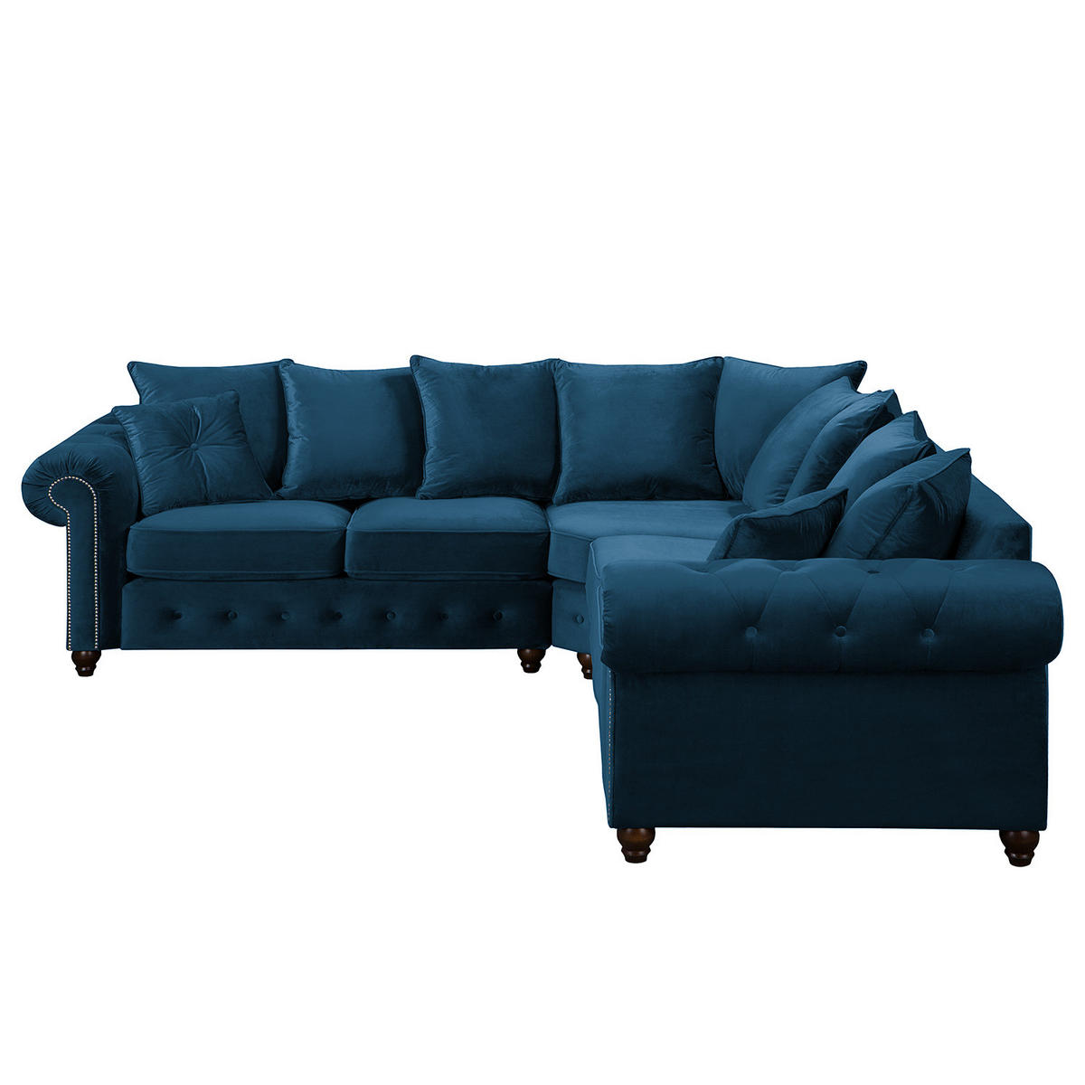 ECKSOFA - Samt - Silberfarben/Dunkelblau, Buchenholz/Textil (260/260cm) - home24