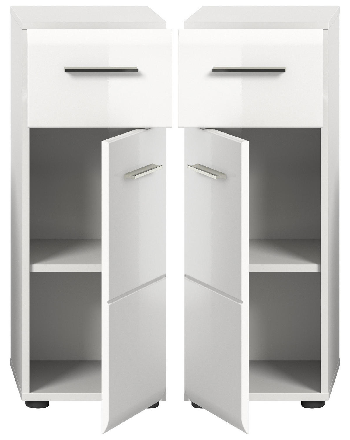 BADKOMMODE weiß Hochglanz, Badezimmer Schrank 30 x 80 cm - Weiß Hochglanz/Silberfarben, Holzwerkstoff/Kunststoff (30/80/30cm) - Inn.Furn