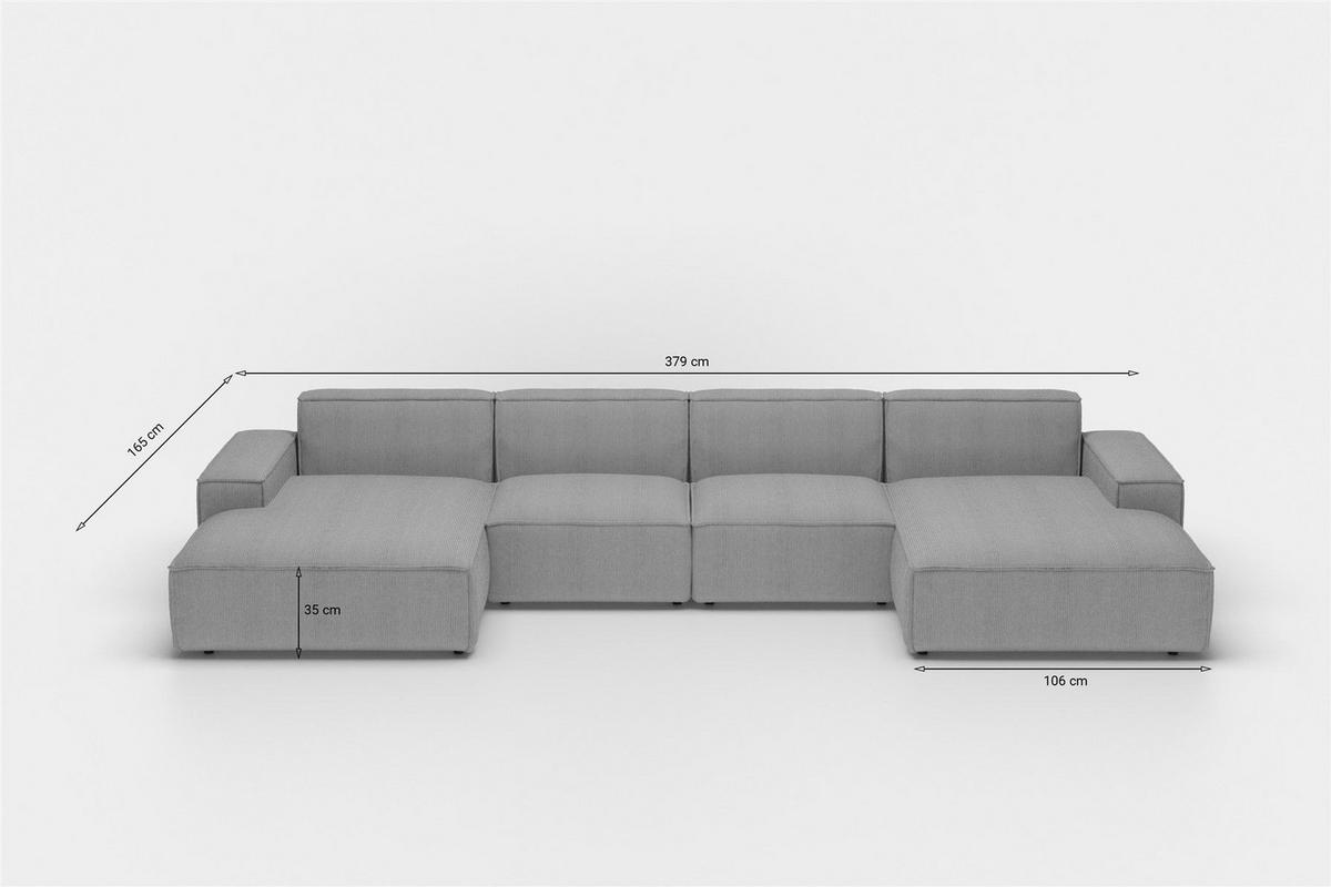 WOHNLANDSCHAFT Celes Premium Opera - Hellgrau, Holzwerkstoff/Textil (379/73/165cm) - Fun Möbel