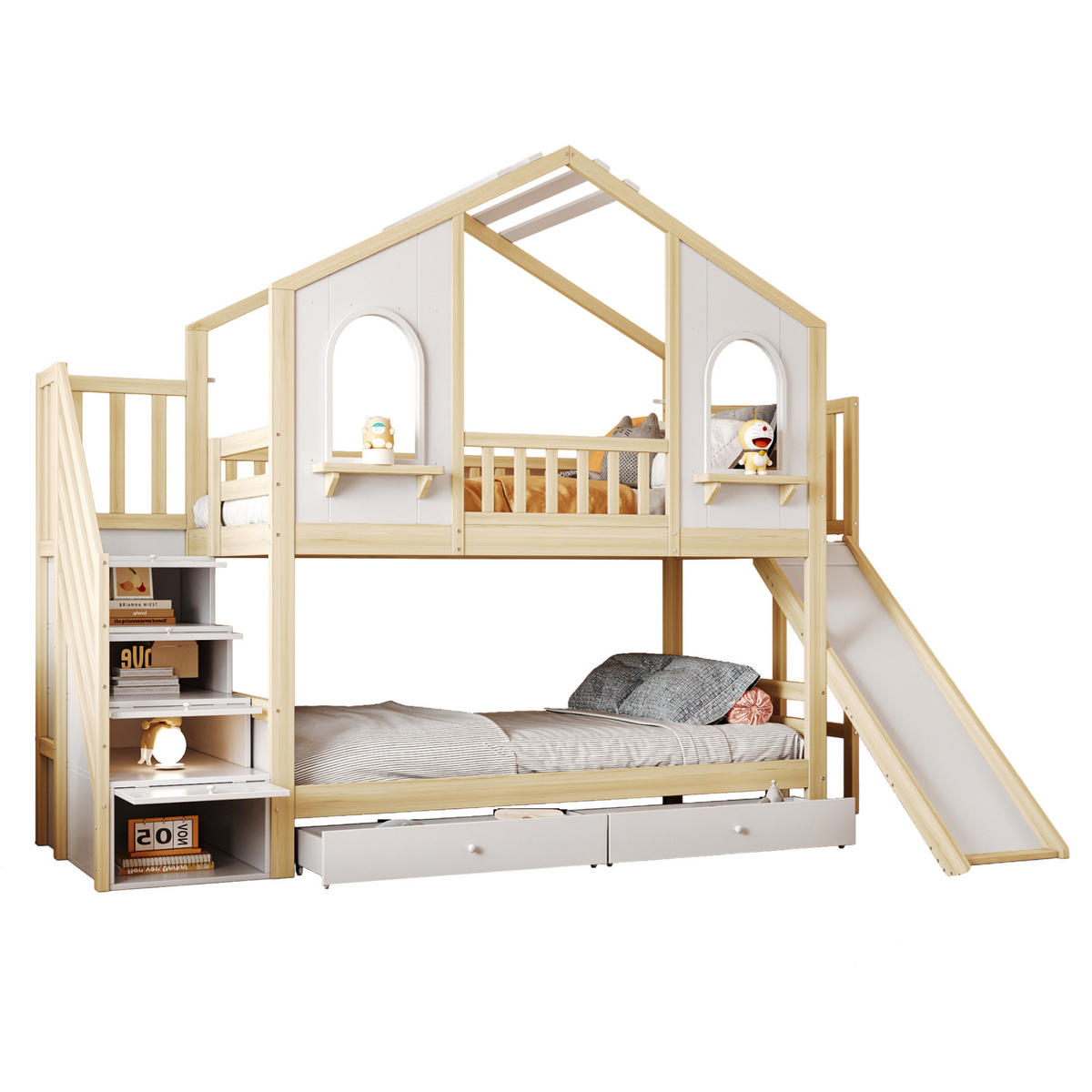 HAUSBETT 90x200 Holz Rutsche Leiter Schubladen - Multicolor, Holz (90/200cm) - FLIEKS