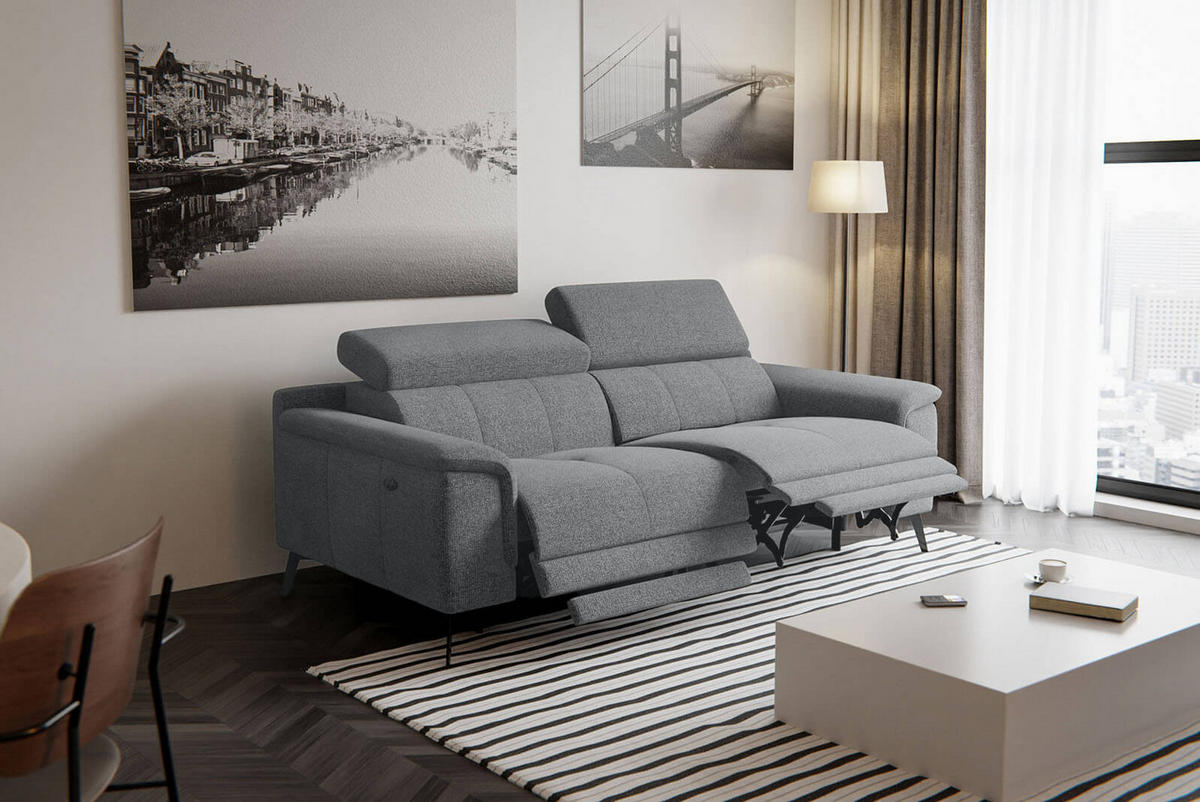 RELAXSOFA FIERO 3-Sitzer mit 2 Relaxfunktionen, grau - Schwarz/Grau, Holzwerkstoff/Textil (212/82/103cm) - Courtois Laville
