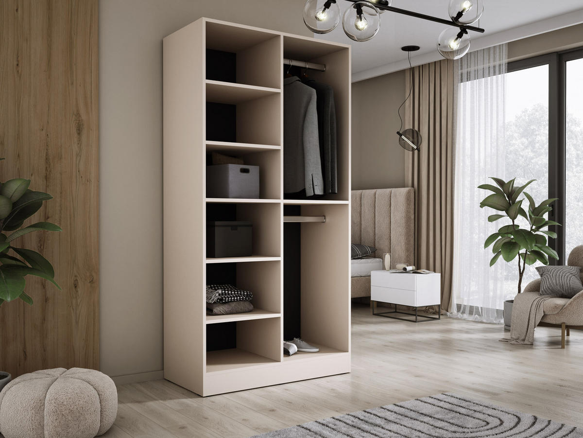 KLEIDERSCHRANK, Sandbeige / Antisol Glas, 100 x 200 x 51 cm - Sandfarben/Schwarz, Holzwerkstoff (100/200/51cm) - 3XE LIVING