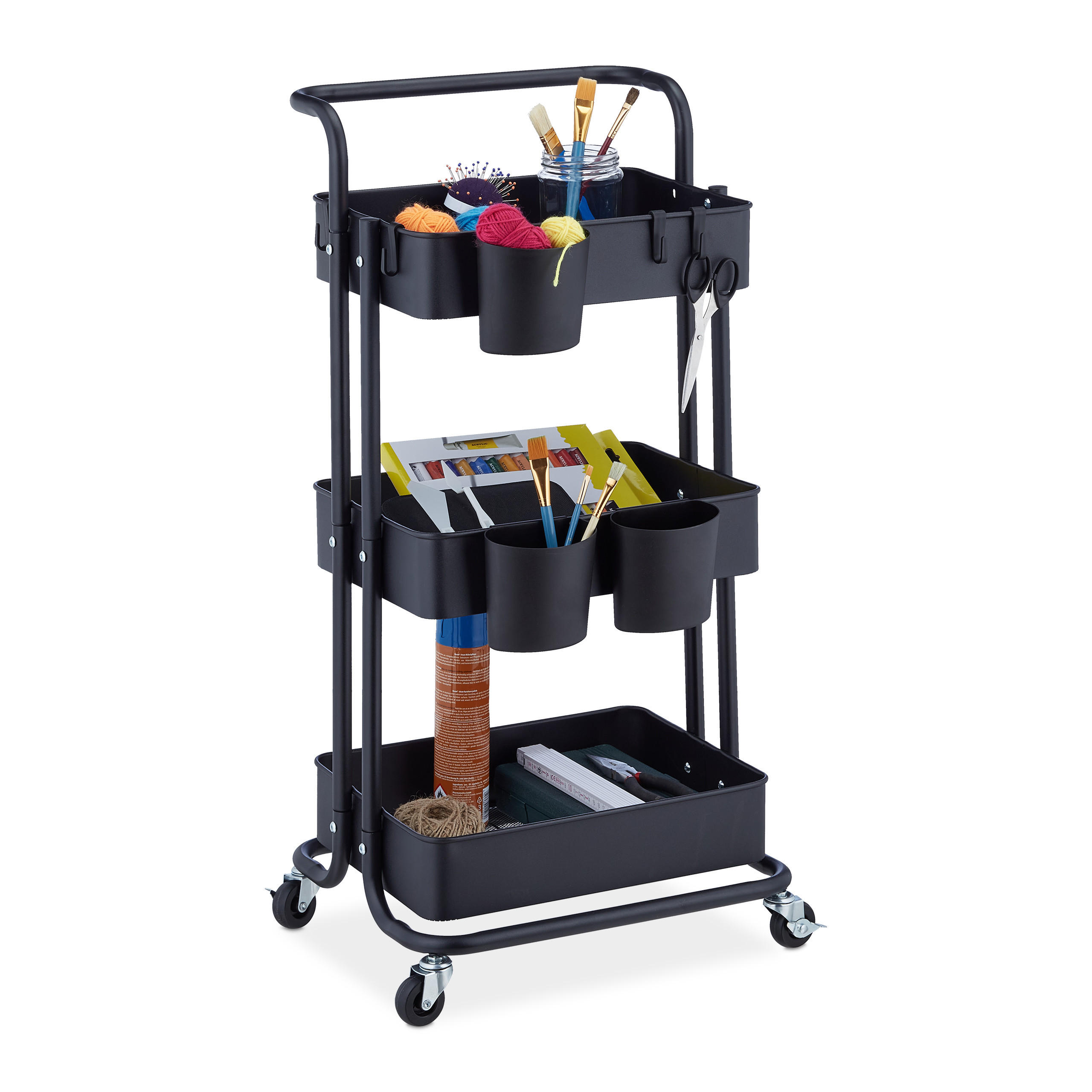 CĂRUCIOR Negru 3-niveluri oțel 86 cm