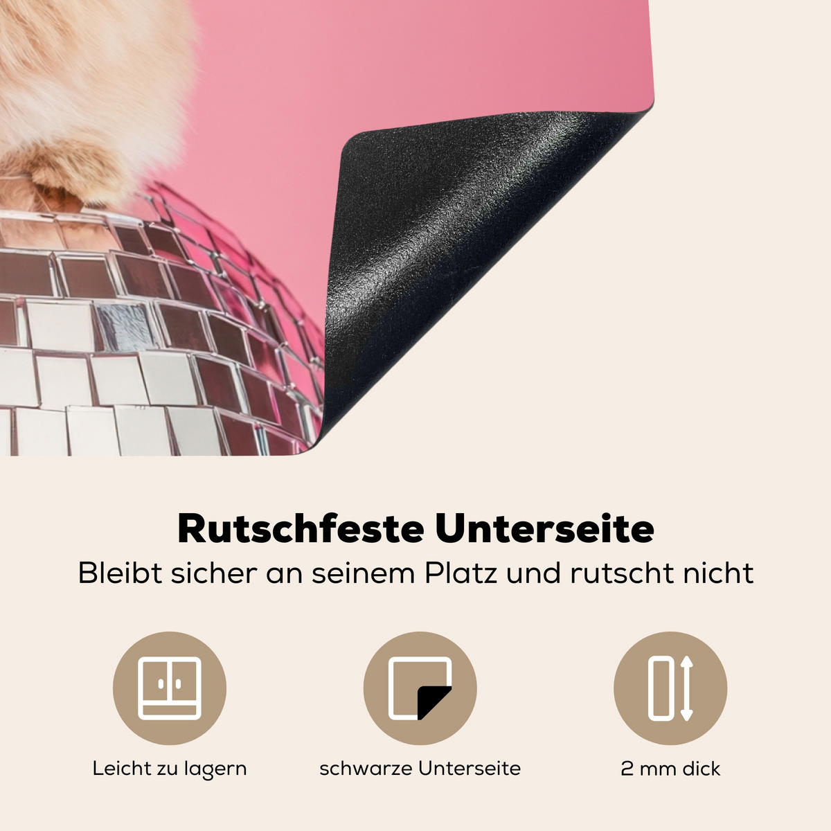 HERDABDECKPLATTE Schleife - Discoball - Kaninchen Herdabdeckung Induktionsfeld 75x52 cm - Pink, Kunststoff (75/52/0.2cm) - MuchoWow