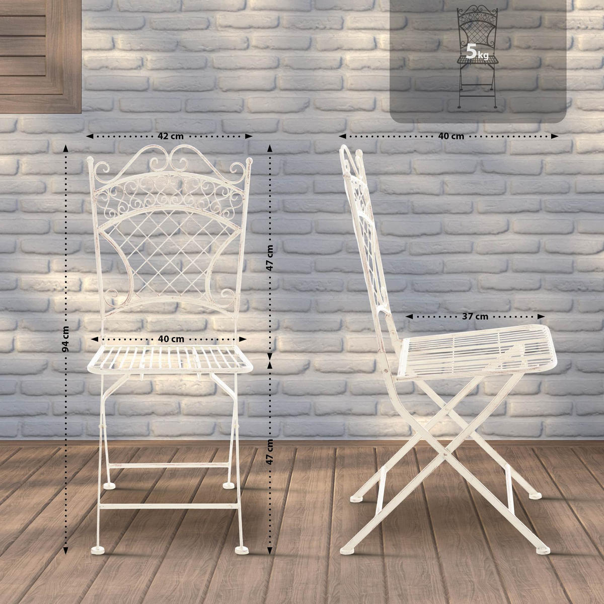 GARTENKLAPPSTUHL Metall Antik-Creme - Creme, Metall (42/94/40cm) - CLP