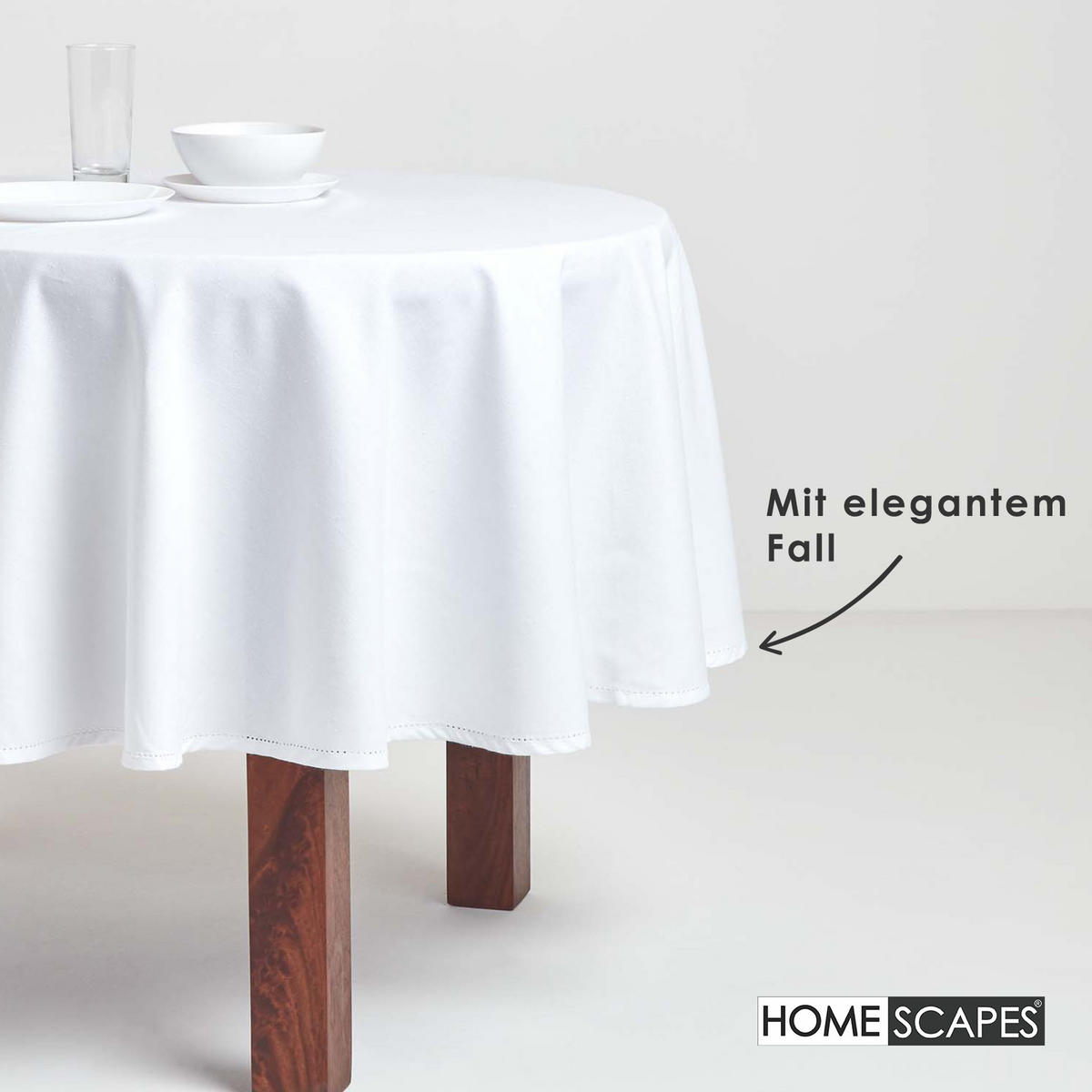 TISCHDECKE weiß rund 178 cm, 100% Baumwolle - Weiß, Textil (178/178cm) - Homescapes