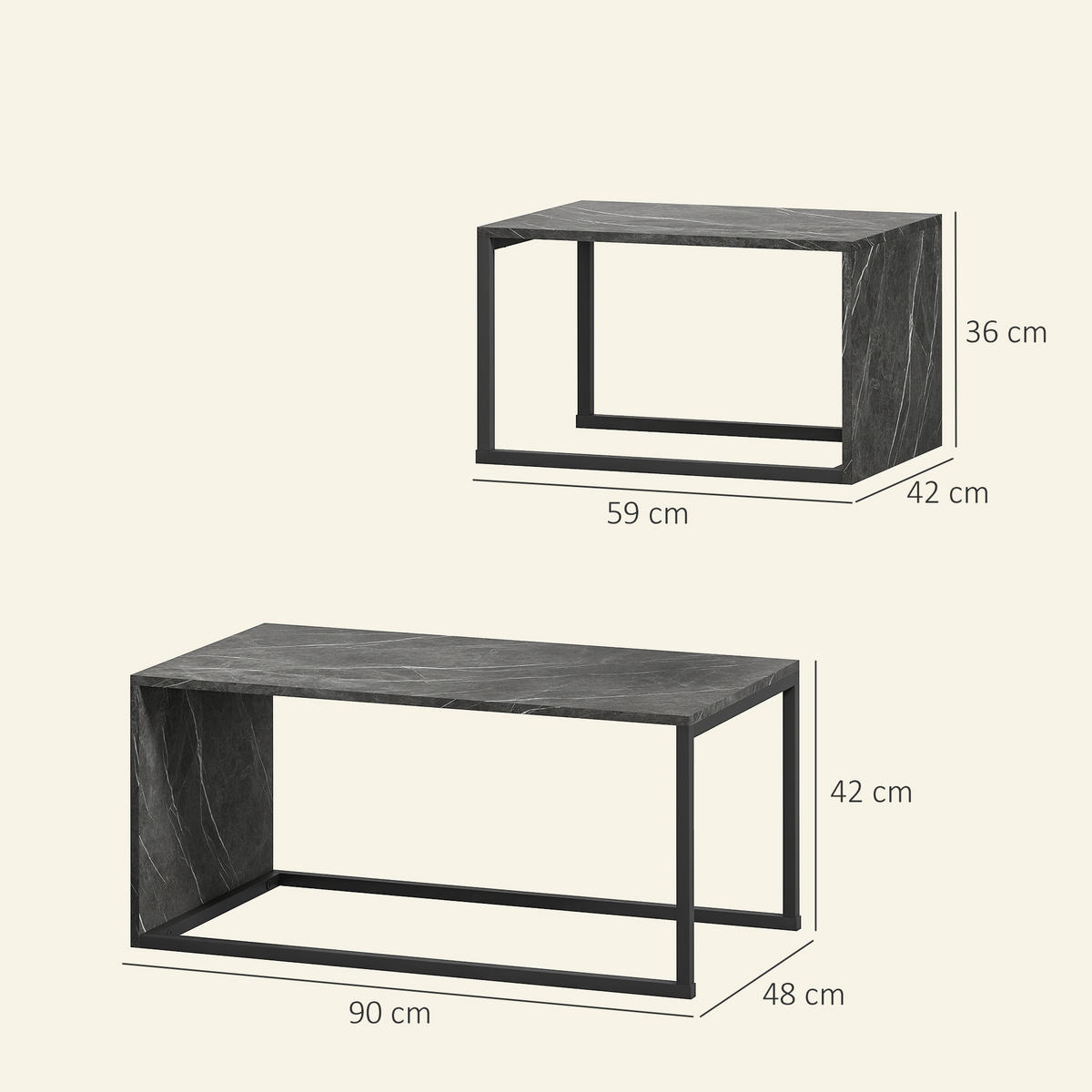 COUCHTISCH DE-15812 2er-Set nestbar, industrieller Stil Dunkelgrau - Dunkelgrau, Holzwerkstoff (90/48/42cm) - ComfortXL