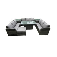 GARTENSOFA SET Polyrattan 10-Sitzer - Dunkelgrau/Grau, Glas/Kunststoff - Fimous