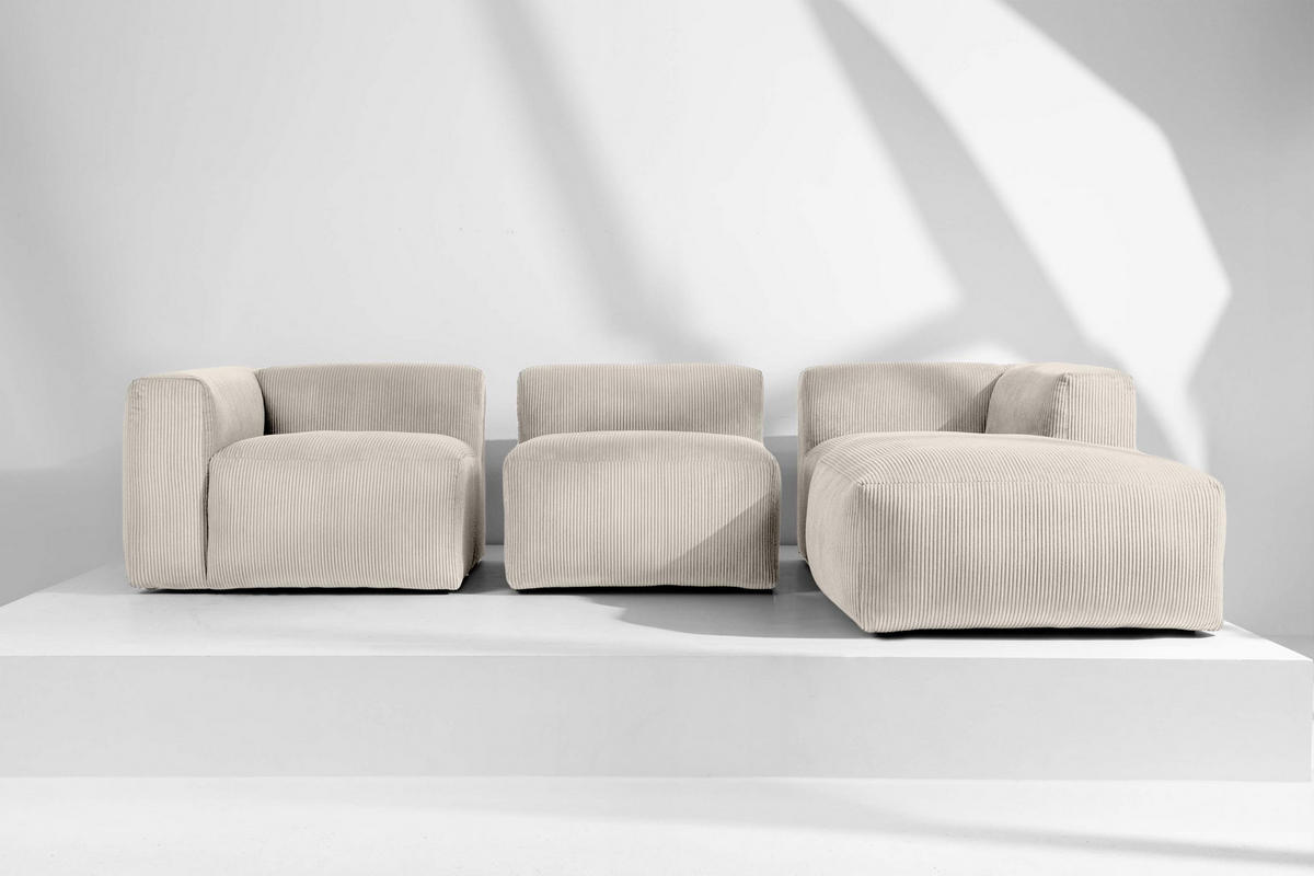 ECKMODULSOFA-RECHTS BUFFO mit extrem weicher und bequemer Sitzfläche, Kordstoff, cremefarben - Creme, Textil (297/180cm) - KONSIMO®