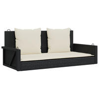HÄNGEBANK mit Kissen Schwarz 119x56x48 cm Poly Rattan - Schwarz, Holz (119/48/56cm) - furnicato