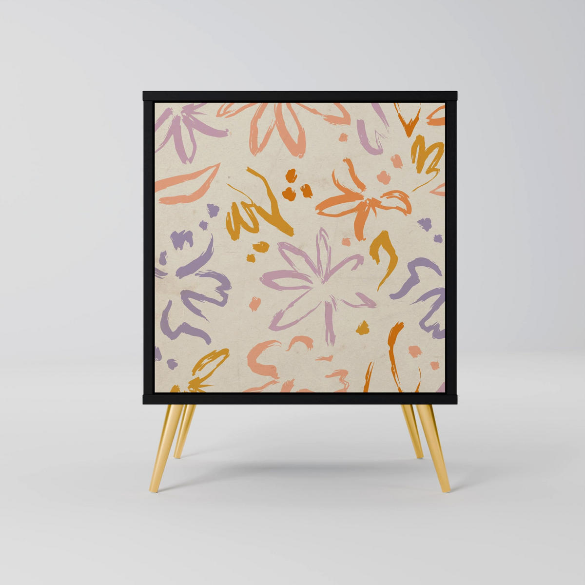 SIDEBOARD SPRING WHIMSY, Schwarz, 57,5x42x70,5 cm, Schwarze Metall-Sternfüße - Multicolor/Schwarz, Holzwerkstoff/Metall (57.5/70.5/42cm) - SpaceRebels