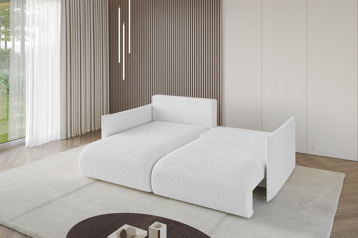 ECKSOFA mit Schlaffunktion und Bettkasten ONESK-L 208x165x40 Weiß Bouclé - Weiß, Holzwerkstoff/Kunststoff (208/165cm) - ALTDECOR