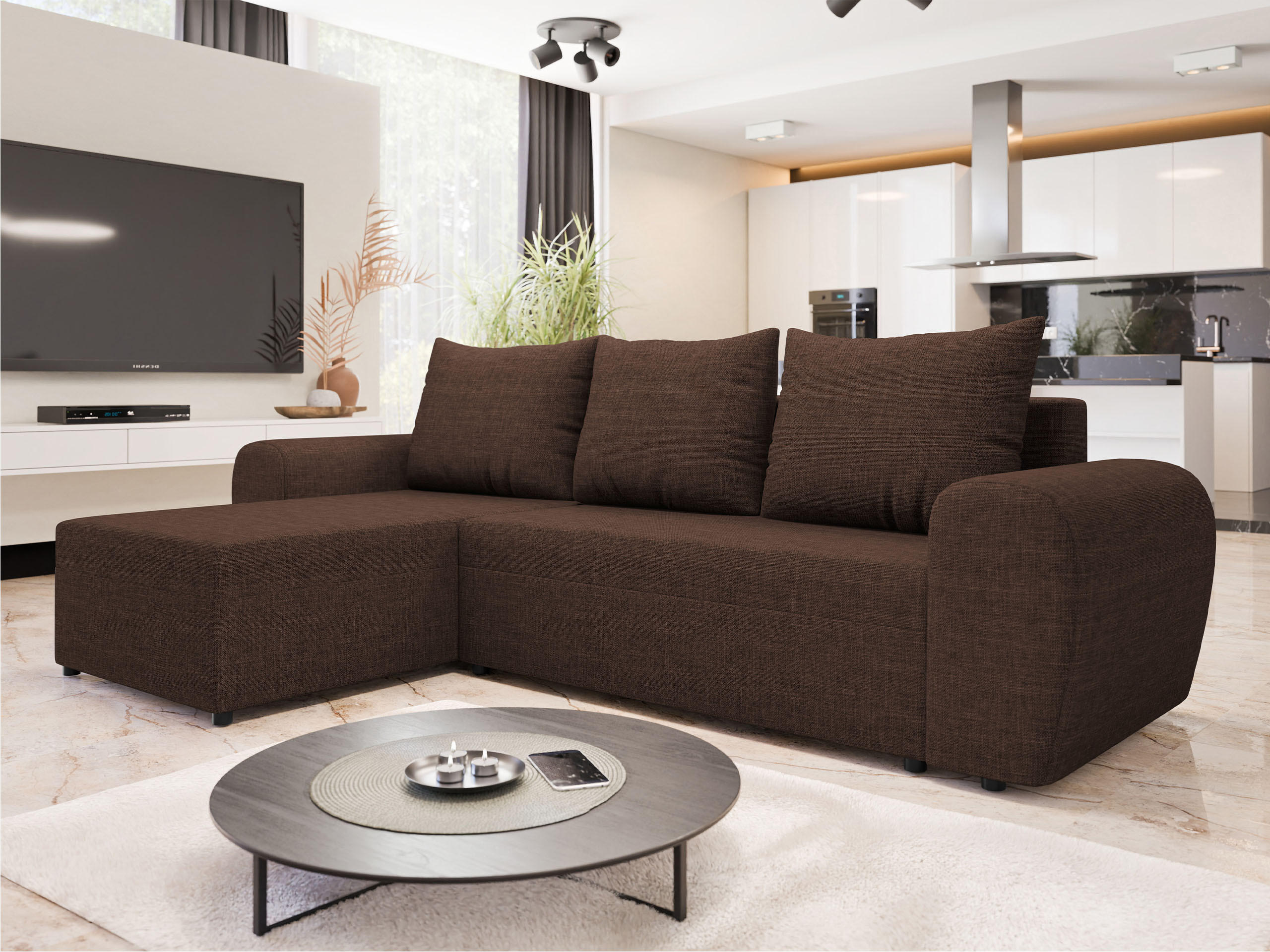 ECKSOFA Mader - Schwarz/Braun, Holz/Kunststoff (260/140cm) - MIRJAN24