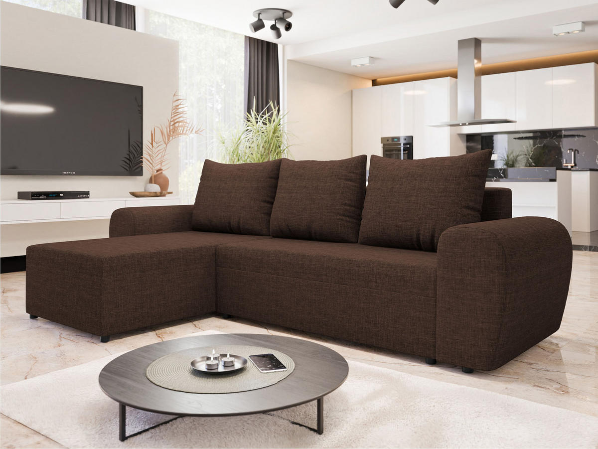 ECKSOFA Mader - Schwarz/Braun, Holz/Kunststoff (260/140cm) - MIRJAN24