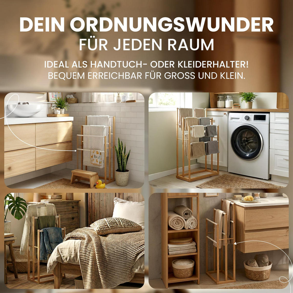 HANDTUCHHALTER eckig 42/24/82 cm Holz Natura - Eukalyptusholzfarben, Holz (42/82/24cm) - CLP