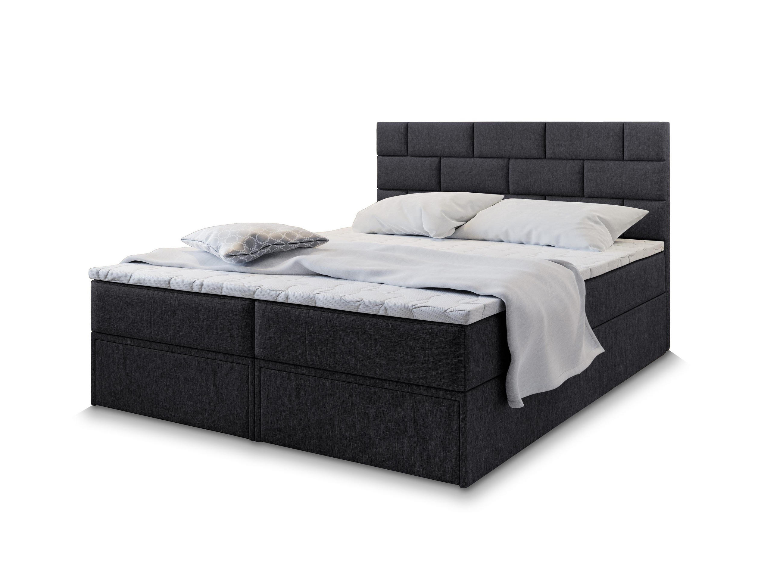 POSTEL BOXSPRING ARINOS 160x200 cm, s matrací a úložným prostorem, černá - černá, kompozitní dřevo/textil (160/200cm) - MASSENO