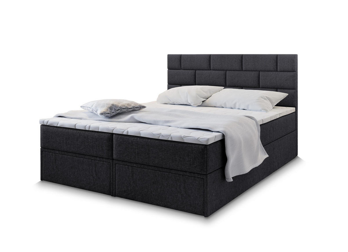 POSTEL BOXSPRING ARINOS 160x200 cm, s matrací a úložným prostorem, černá - černá, kompozitní dřevo/textil (160/200cm) - MASSENO