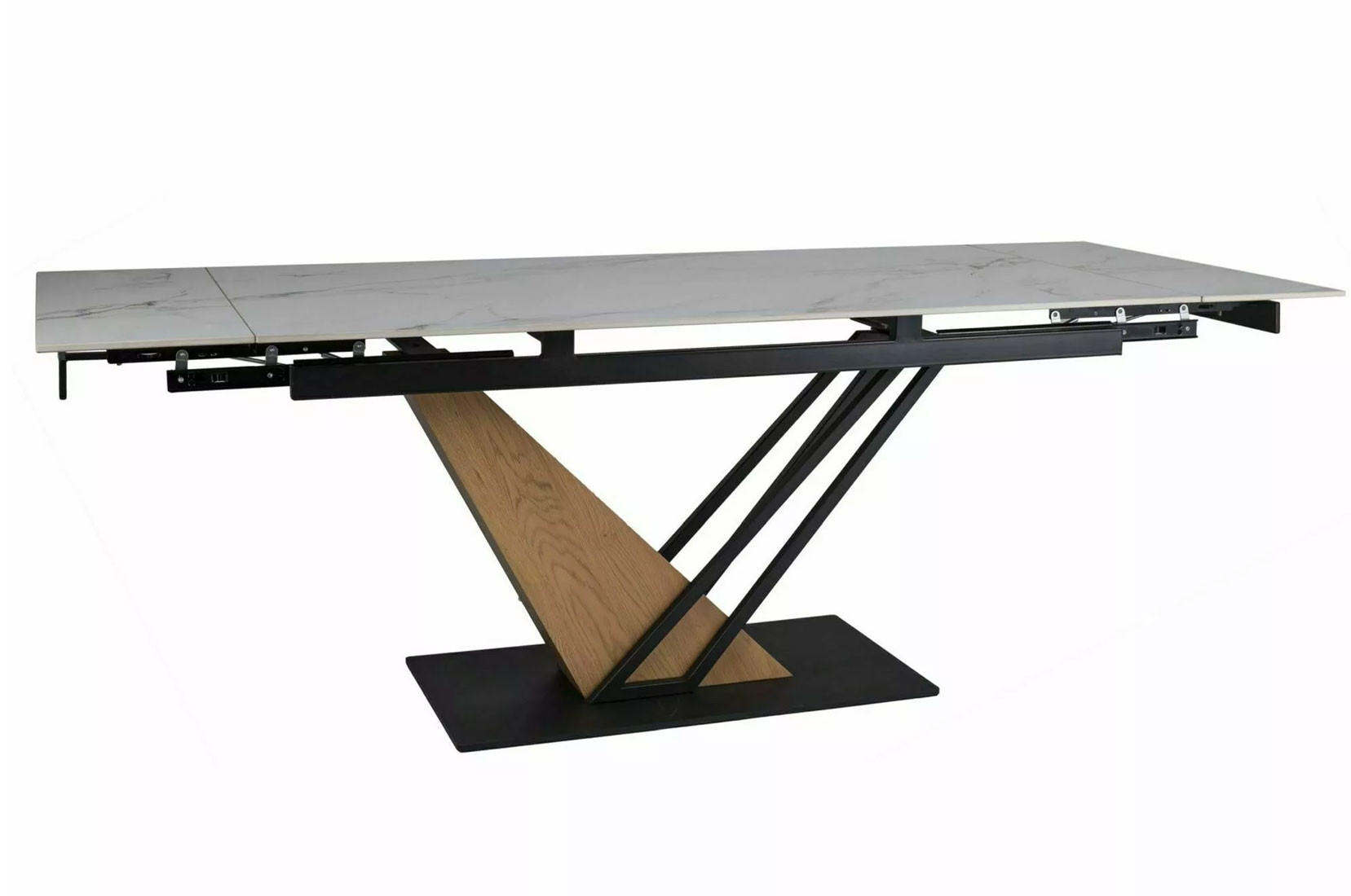 ESSTISCH Genesis Weiß Marmor / Schwarz / Plankeneiche 160-240 / 90 / 75cm - Schwarz/Weiß, Holz/Keramik (90/160/75cm) - Feldmann-Wohnen