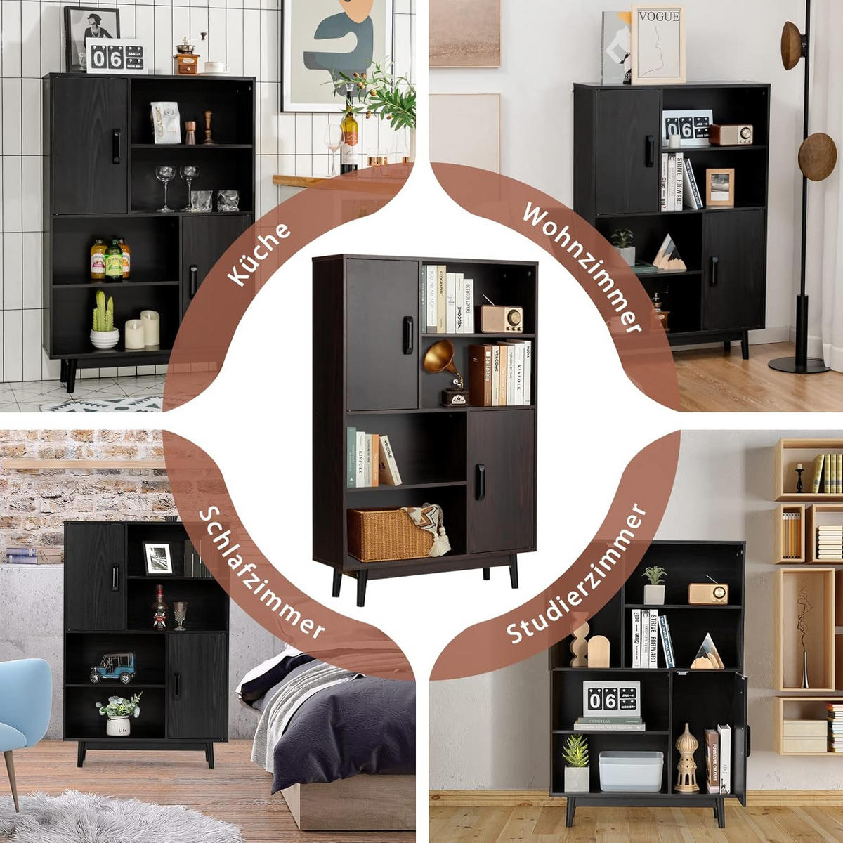 BÜCHERSCHRANK Schwarz - Schwarz, Holz (24/120/80cm) - COSTWAY