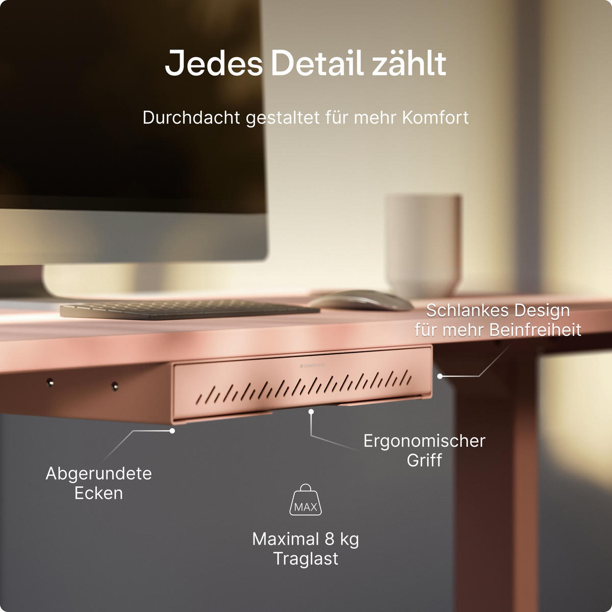 SCHUBLADEN-ORGANIZER unter dem Schreibtisch, 41x27x5cm Rosa - Pink, Metall (41/27/5cm) - Desktronic