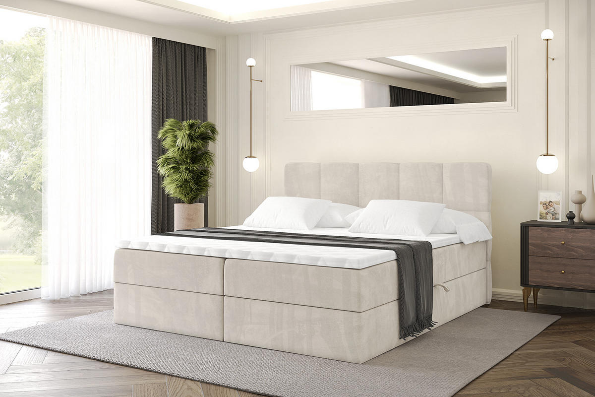 BOXBETT mit Matratze H4 und Lattenrost - LIRO - 160x200 - Beige Casablanca - Beige, Holzwerkstoff/Kunststoff (160/200cm) - ALTDECOR