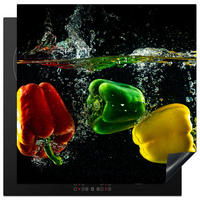 HERDABDECKPLATTE Paprika - Gemüse - Wasser - Schwarz - Rot - Grün - Gelb Induktionsmatte 78x78 cm - Multicolor, Kunststoff (78/78/0.2cm) - MuchoWow