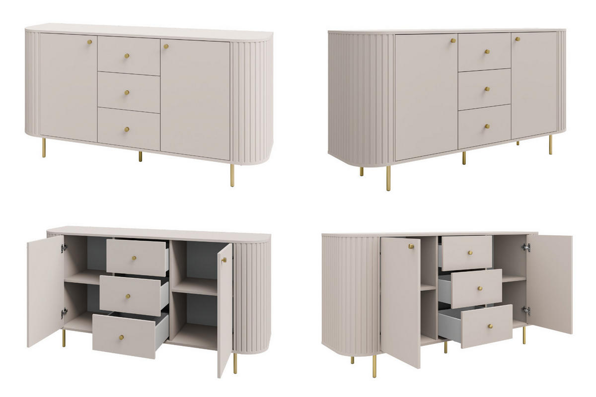 KOMMODE Olivia 165cm, mit 2 Türen, 3 Schubladen und geriffeltem Design, kaschmir - Kaschmir, Metall (165/85/43cm) - Margaret Hadas24