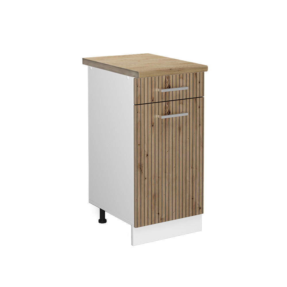 KÜCHENUNTERSCHRANK R-Line Artisan-Eiche 40 cm, AP Eiche - Weiß/Eiche Artisan, Holzwerkstoff (40/81.6/60cm) - Vicco
