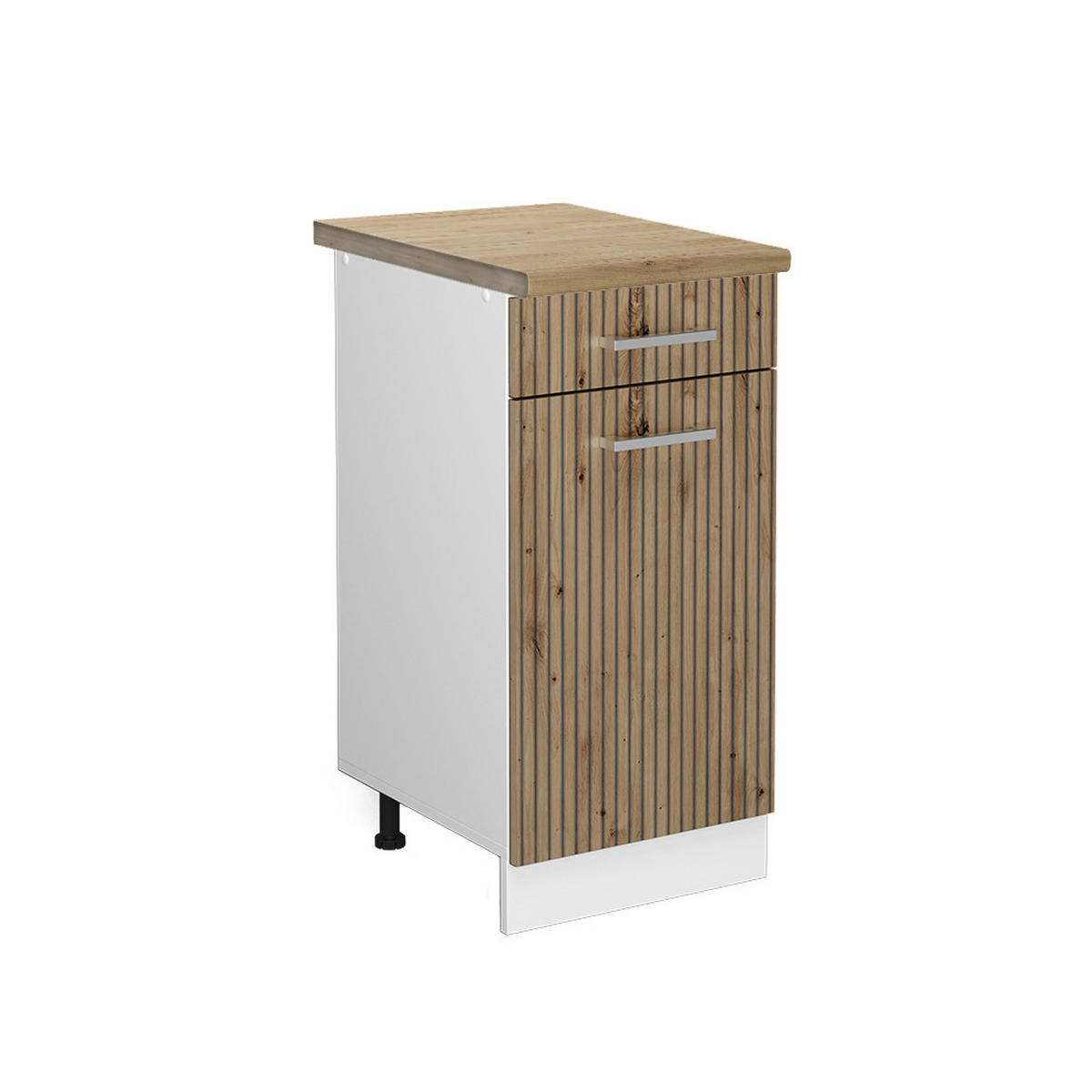 KÜCHENUNTERSCHRANK R-Line Artisan-Eiche 40 cm, AP Eiche - Weiß/Eiche Artisan, Holzwerkstoff (40/81.6/60cm) - Vicco