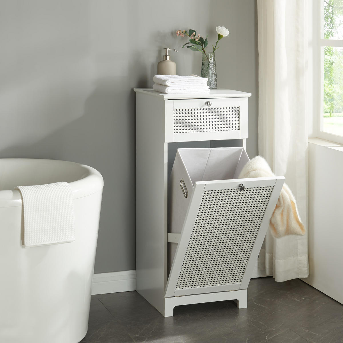WÄSCHESCHRANK Karlsøy - Weiß, Holzwerkstoff (38/90/40cm) - [en.casa]