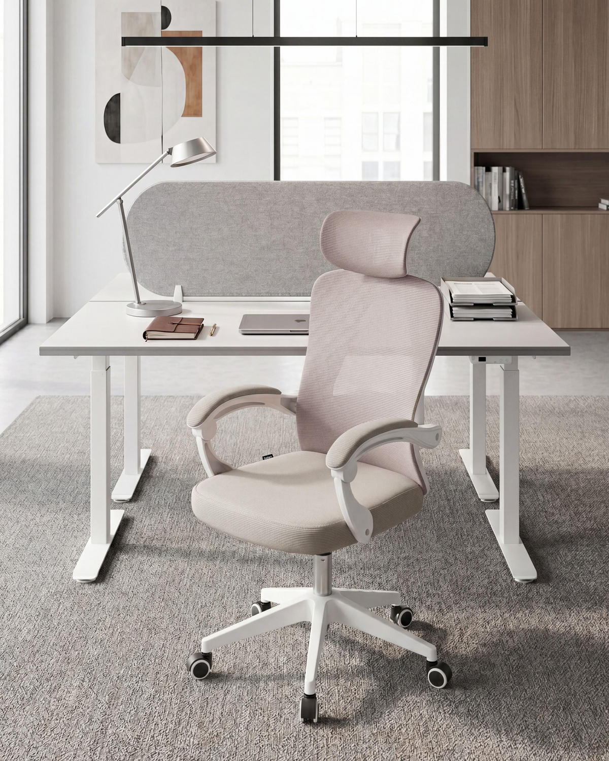 BÜROSTUHL Beige Seranev - Beige/Weiß, Textil (60/115/60cm) - Beliani