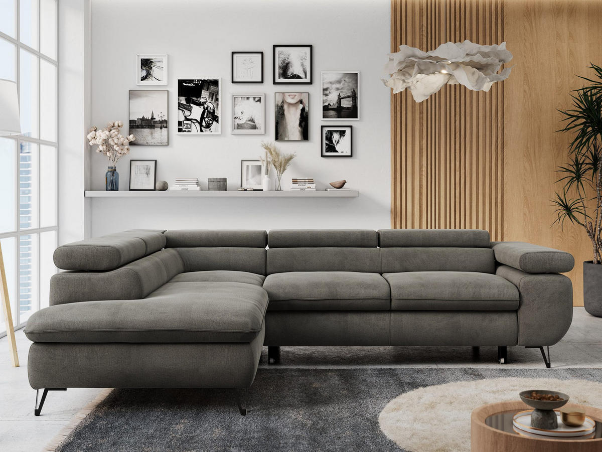 ECKSOFA PETER L Dunkelgrau Velvet - Links Seite - Dunkelgrau/Schwarz, Textil/Metall (208/273cm) - MKS