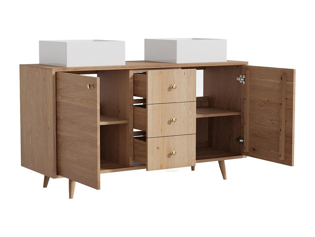 DOPPELWASCHTISCH - 145 cmcm x 50.5 cmcm - Holz, Platte - Naturfarben Hell - ZARENO - Naturfarben, Holz (145/80/50.5cm) - Vente-Unique