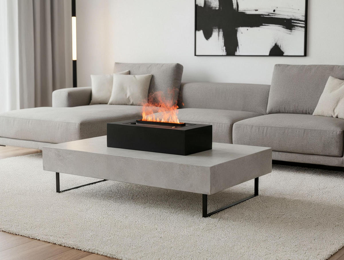 WASSERKAMIN zur Dekoration Schwarz Tischmodell inklusive 1.5 L Tank - Schwarz, Metall (51/26/15cm) - Purline