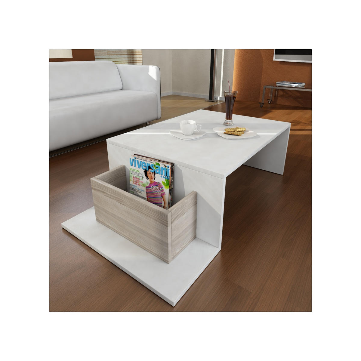 COUCHTISCH Pot Weiß Cordoba - Beige/Weiß, Holzwerkstoff (60/106/31cm) - moebel17